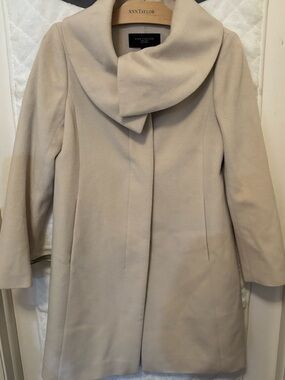 Ann Taylor wool funnel neck ivory long coat, Size SP,